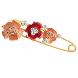 Maxbell Women's Crystal Rhinestone Camellia Flower Brooch Pin Golden Tone Red