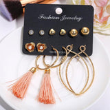 Max 6 Pairs Assorted Multiple Hoop Drop Dangle Long Tassel Earrings Set Type1
