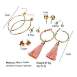 Max 6 Pairs Assorted Multiple Hoop Drop Dangle Long Tassel Earrings Set Type1