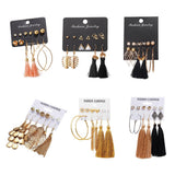 Max 6 Pairs Assorted Multiple Hoop Drop Dangle Long Tassel Earrings Set Type1