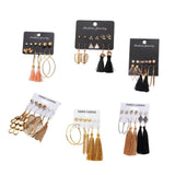 Max 6 Pairs Assorted Multiple Hoop Drop Dangle Long Tassel Earrings Set Type1