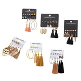 Max 6 Pairs Assorted Multiple Hoop Drop Dangle Long Tassel Earrings Set Type1