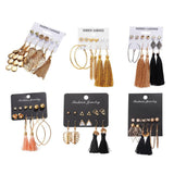 Max 6 Pairs Assorted Multiple Hoop Drop Dangle Long Tassel Earrings Set Type1