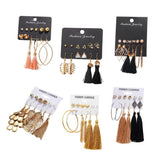 Max 6 Pairs Assorted Multiple Hoop Drop Dangle Long Tassel Earrings Set Type1