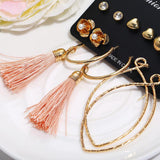 Max 6 Pairs Assorted Multiple Hoop Drop Dangle Long Tassel Earrings Set Type1