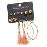 Max 6 Pairs Assorted Multiple Hoop Drop Dangle Long Tassel Earrings Set Type1