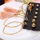Max 6 Pairs Assorted Multiple Hoop Drop Dangle Long Tassel Earrings Set Type1