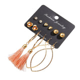 Max 6 Pairs Assorted Multiple Hoop Drop Dangle Long Tassel Earrings Set Type1