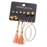 Max 6 Pairs Assorted Multiple Hoop Drop Dangle Long Tassel Earrings Set Type1