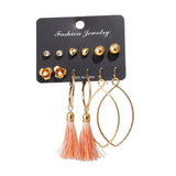 Max 6 Pairs Assorted Multiple Hoop Drop Dangle Long Tassel Earrings Set Type1