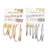 Max 9 Pairs Assorted Multiple Hoop Drop Dangle Long Earrings Studs Set Gold