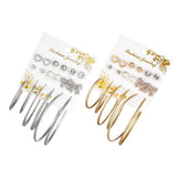 Max 9 Pairs Assorted Multiple Hoop Drop Dangle Long Earrings Studs Set Gold