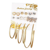 Max 9 Pairs Assorted Multiple Hoop Drop Dangle Long Earrings Studs Set Gold