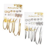 Max 9 Pairs Assorted Multiple Hoop Drop Dangle Long Earrings Studs Set Gold