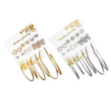 Max 9 Pairs Assorted Multiple Hoop Drop Dangle Long Earrings Studs Set Gold