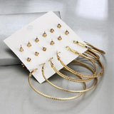 Max 9 Pairs Assorted Multiple Hoop Drop Dangle Long Earrings Studs Set Gold