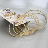 Max 9 Pairs Assorted Multiple Hoop Drop Dangle Long Earrings Studs Set Gold