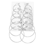Max 6 Pairs Women Alloy Metal Dangle Large Hoop Circle Ear Studs Earrings Silver
