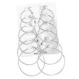 Max 6 Pairs Women Alloy Metal Dangle Large Hoop Circle Ear Studs Earrings Silver