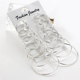 Max 6 Pairs Women Alloy Metal Dangle Large Hoop Circle Ear Studs Earrings Silver