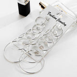Max 6 Pairs Women Alloy Metal Dangle Large Hoop Circle Ear Studs Earrings Silver