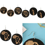 Maxbell Natural Wooden Round Earrings African Style Painted Dangle Drop with Hook