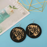 Maxbell Natural Wooden Round Earrings African Style Painted Dangle Drop with Hook