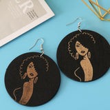 Maxbell Round Wood Dangle Drop Earrings Hook Painted Map Profile Jewelry Beauty Face