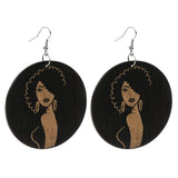 Maxbell Round Wood Dangle Drop Earrings Hook Painted Map Profile Jewelry Beauty Face