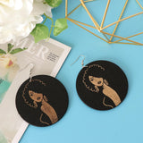 Maxbell Round Wood Dangle Drop Earrings Hook Painted Map Profile Jewelry Beauty Face