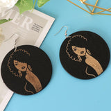 Maxbell Round Wood Dangle Drop Earrings Hook Painted Map Profile Jewelry Beauty Face