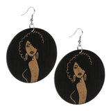 Maxbell Round Wood Dangle Drop Earrings Hook Painted Map Profile Jewelry Beauty Face