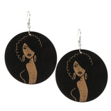 Maxbell Round Wood Dangle Drop Earrings Hook Painted Map Profile Jewelry Beauty Face