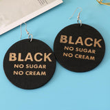 Maxbell Round Wood Dangle Drop Earrings Hook Painted Map Profile Jewelry Black