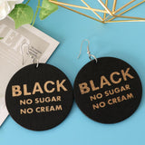 Maxbell Round Wood Dangle Drop Earrings Hook Painted Map Profile Jewelry Black