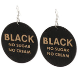 Maxbell Round Wood Dangle Drop Earrings Hook Painted Map Profile Jewelry Black