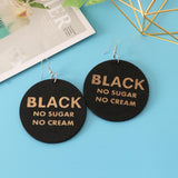 Maxbell Round Wood Dangle Drop Earrings Hook Painted Map Profile Jewelry Black