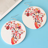 Maxbell Natural Wood Earrings Fashion Colorful Map Cool Dangle Drop Hook for Women