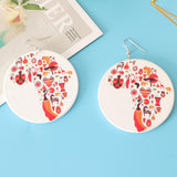 Maxbell Natural Wood Earrings Fashion Colorful Map Cool Dangle Drop Hook for Women