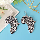 Maxbell Wooden Africian Women Leopard Print Drop Hook Stud Earrings Jewelry Style E