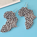 Maxbell Wooden Africian Women Leopard Print Drop Hook Stud Earrings Jewelry Style E