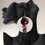 Maxbell Wooden Africian Women Pattern Drop Hook Stud Earrings Jewelry Style I