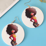 Maxbell Wooden Africian Women Pattern Drop Hook Stud Earrings Jewelry Style I