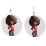 Maxbell Wooden Africian Women Pattern Drop Hook Stud Earrings Jewelry Style I