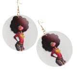 Maxbell Wooden Africian Women Pattern Drop Hook Stud Earrings Jewelry Style I