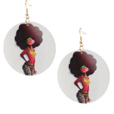 Maxbell Wooden Africian Women Pattern Drop Hook Stud Earrings Jewelry Style I