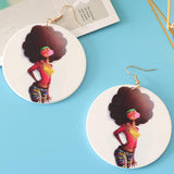 Maxbell Wooden Africian Women Pattern Drop Hook Stud Earrings Jewelry Style I