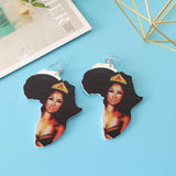 Maxbell Wooden Africian Women Pattern Drop Hook Stud Earrings Jewelry Style K