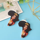 Maxbell Wooden Africian Women Pattern Drop Hook Stud Earrings Jewelry Style K