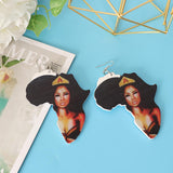 Maxbell Wooden Africian Women Pattern Drop Hook Stud Earrings Jewelry Style K